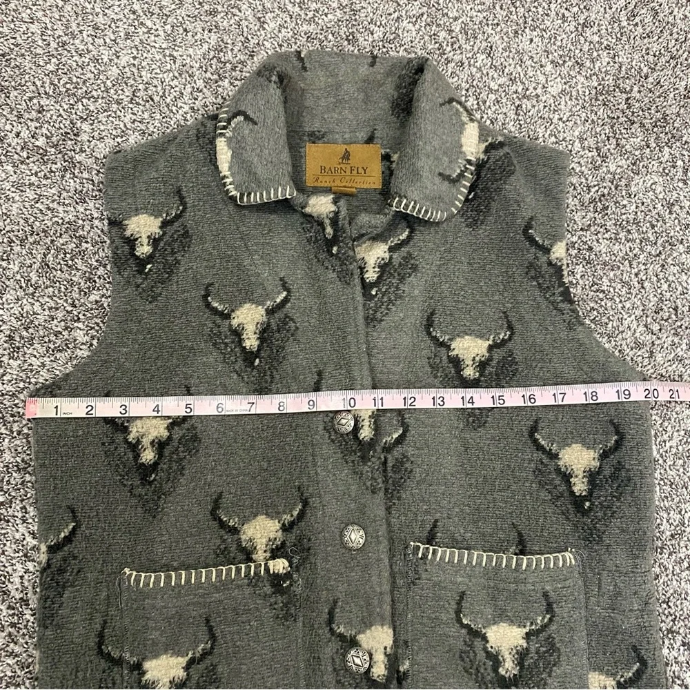 Barn Fly Ranch Collection Made in USA Grey Vest Buffalo Button Up Vest Small - Picture 6 of 7